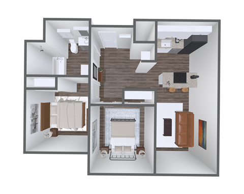 Floor plan for 2 beds, 1 bath, 668 sqft